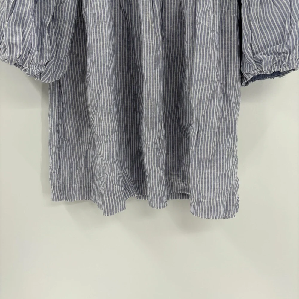 Anthropologie Textured the Liza puff sleeve smocked Blue Striped Blouse small - Picture 6 of 16